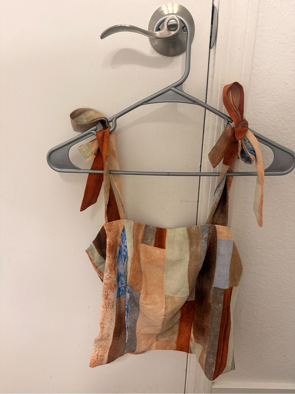 Maison d’amelie Patchwork Tie-Strap Crop Top in Earth Tones